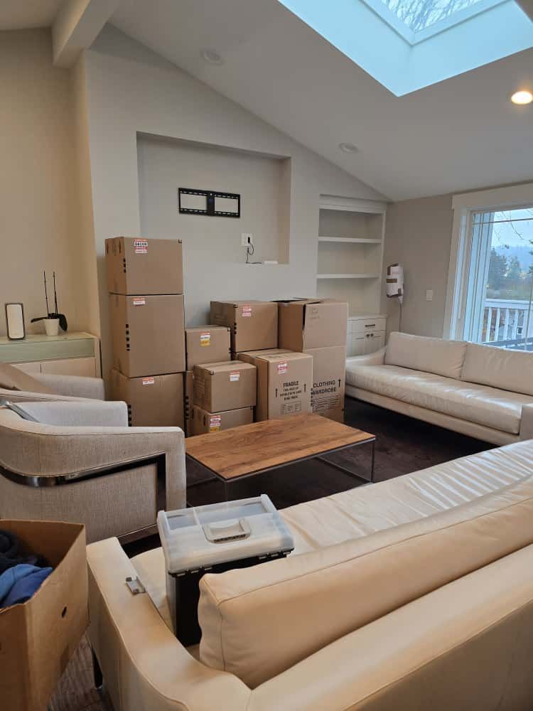 Full-service move in progress — Seattle living room
